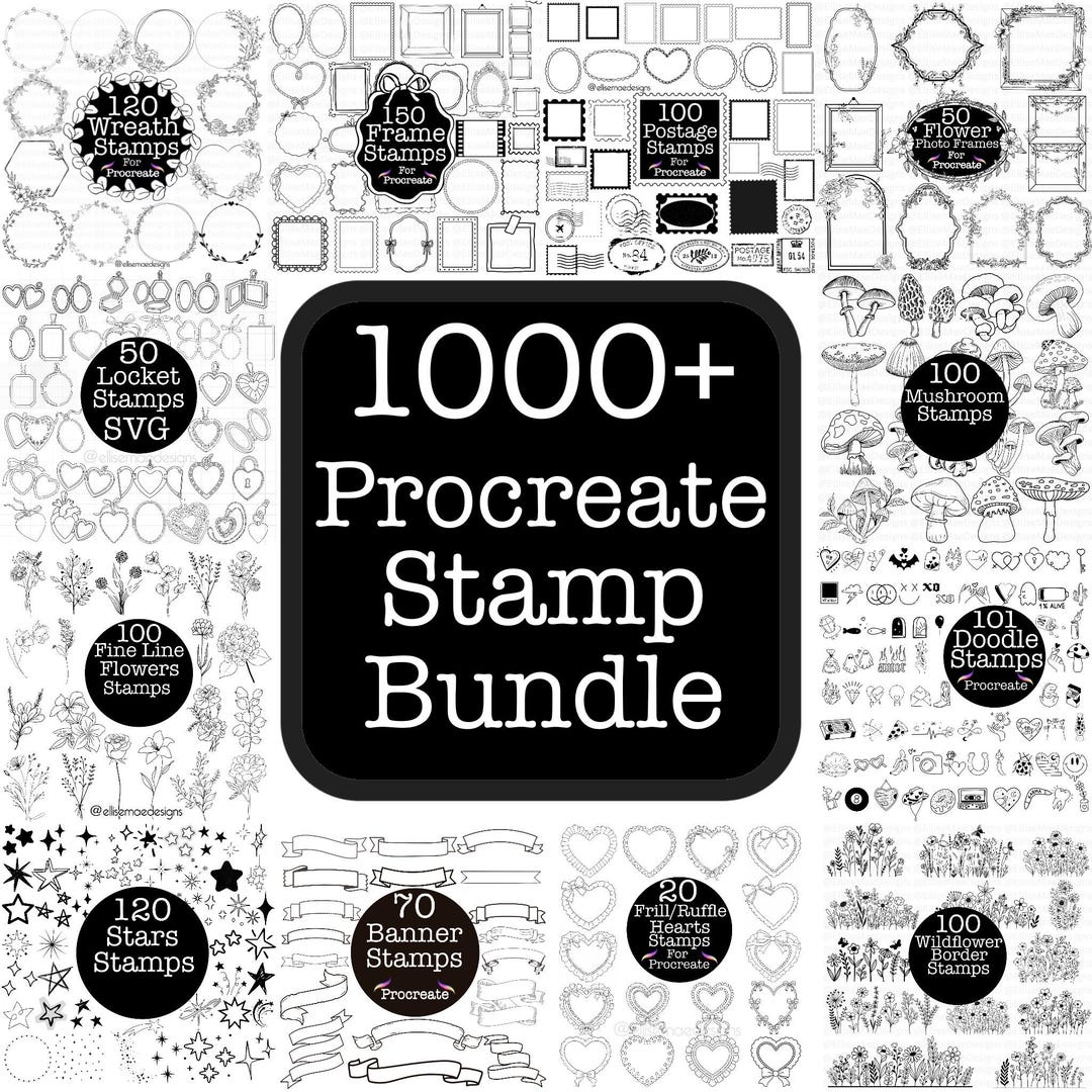 1000+ Procreate Stamp Bundle • Frames, Flowers, Doodles (digital) - Etsy