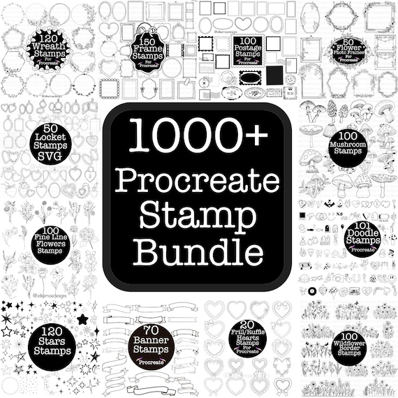 1000+ Procreate Stamp Bundle • Frames, Flowers, Doodles (Digital)