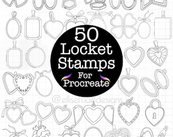50 Locket Outline Stamps for Procreate: Pendant & Necklace Art (Digital Download)
