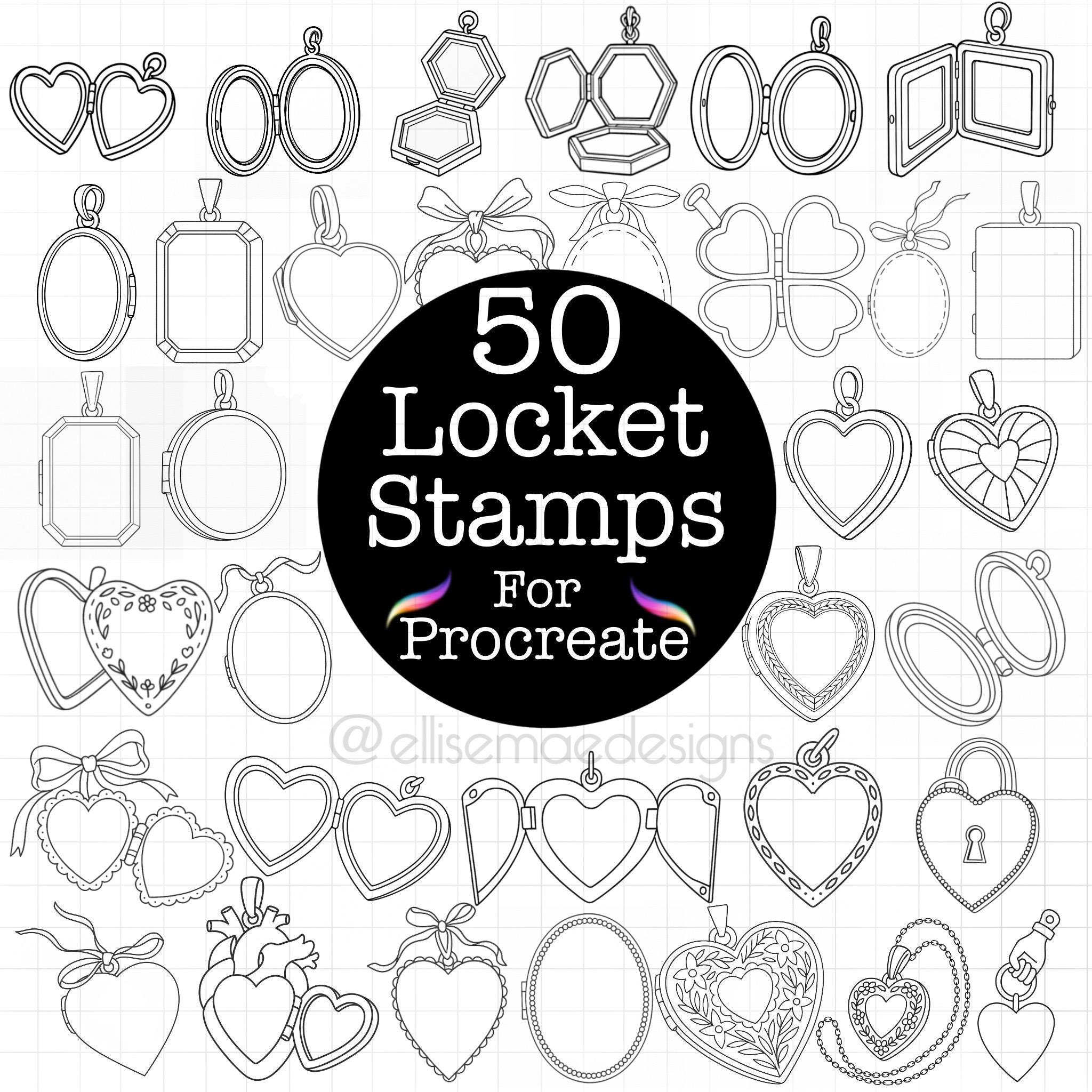 Locket Pendant Outline Procreate Stamps & Brushes • Minimalist Jewelry Line Art for Tattoos, Clipart & Design