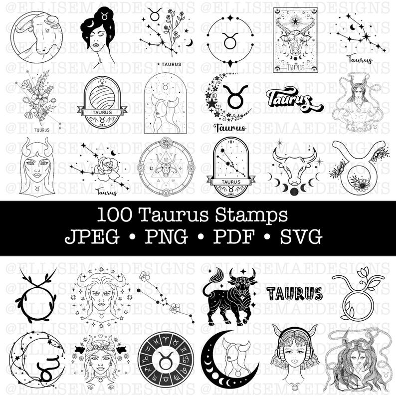 Taurus Line Work 100 Taurus Tattoo Designs Bundle, Astrology Bull Line Art (svg, Png ...