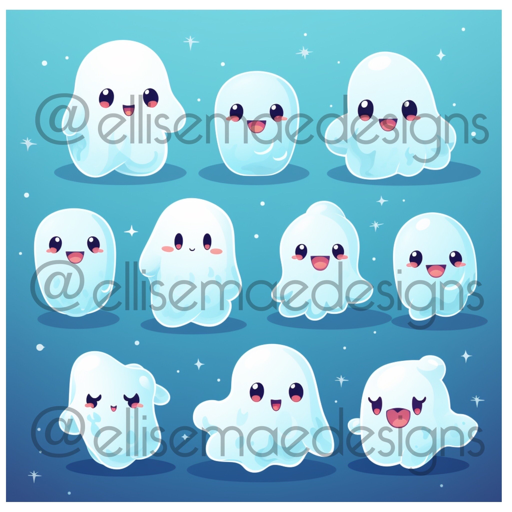 Kawaii Ghost Procreate Stamps • 80 Brush Set + Color Palette (digital ...