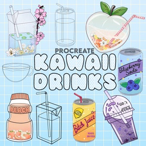 110 Procreate Kawaii Drinks Procreate Brushes Stamps • Digital Drawing • Deco Sticker • Anime Retro • Milk Carton Can Coffee  • Doodle