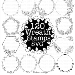 A large 1000+ Procreate Stamp Bundle collage showcasing multiple stamp sets including frames, wreaths, stars, mushrooms, flowers, banners, hearts, doodles, wildflower borders, lockets, fine-line florals, and postage stamps. Black and white digital stamp previews arranged around a bold central title. Ideal for artists, Procreate users, digital planners, and designers looking for a massive stamp collection.