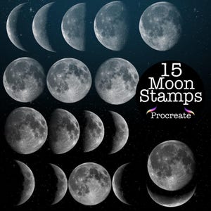 Procreate Brushes Stamps Realistic Moon Phases Moons Celestial Digital Download Instant Stamp Brush Set Art Mystical Atrological Stars Space