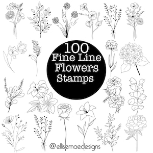 A large 1000+ Procreate Stamp Bundle collage showcasing multiple stamp sets including frames, wreaths, stars, mushrooms, flowers, banners, hearts, doodles, wildflower borders, lockets, fine-line florals, and postage stamps. Black and white digital stamp previews arranged around a bold central title. Ideal for artists, Procreate users, digital planners, and designers looking for a massive stamp collection.