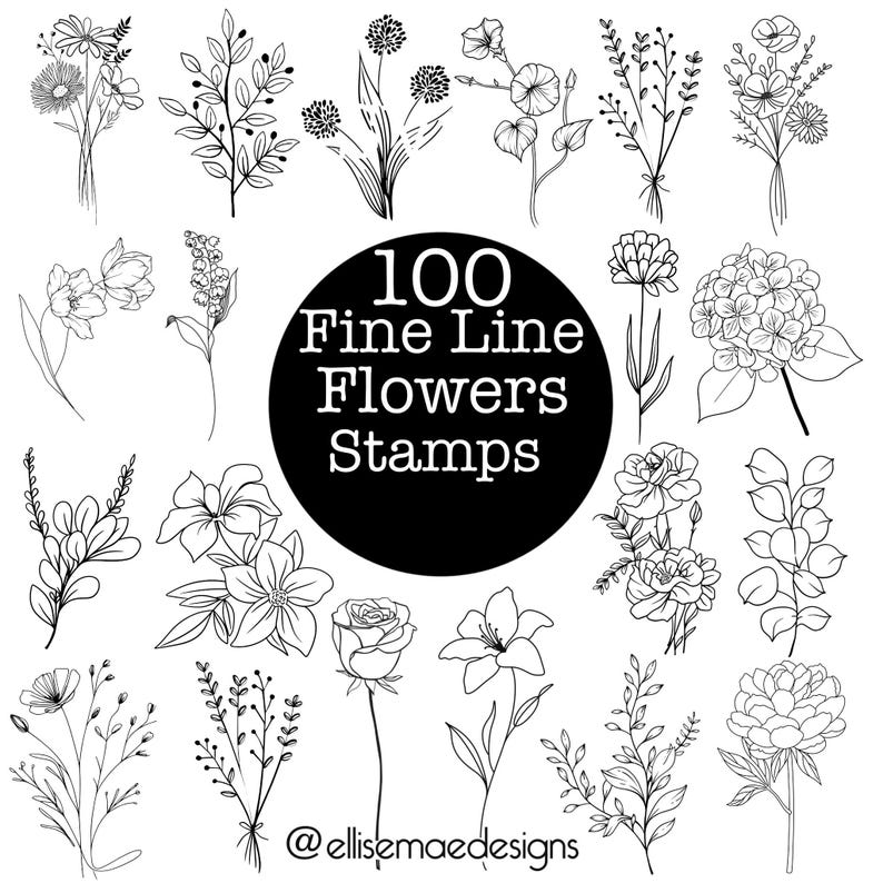 A large 1000+ Procreate Stamp Bundle collage showcasing multiple stamp sets including frames, wreaths, stars, mushrooms, flowers, banners, hearts, doodles, wildflower borders, lockets, fine-line florals, and postage stamps. Black and white digital stamp previews arranged around a bold central title. Ideal for artists, Procreate users, digital planners, and designers looking for a massive stamp collection.
