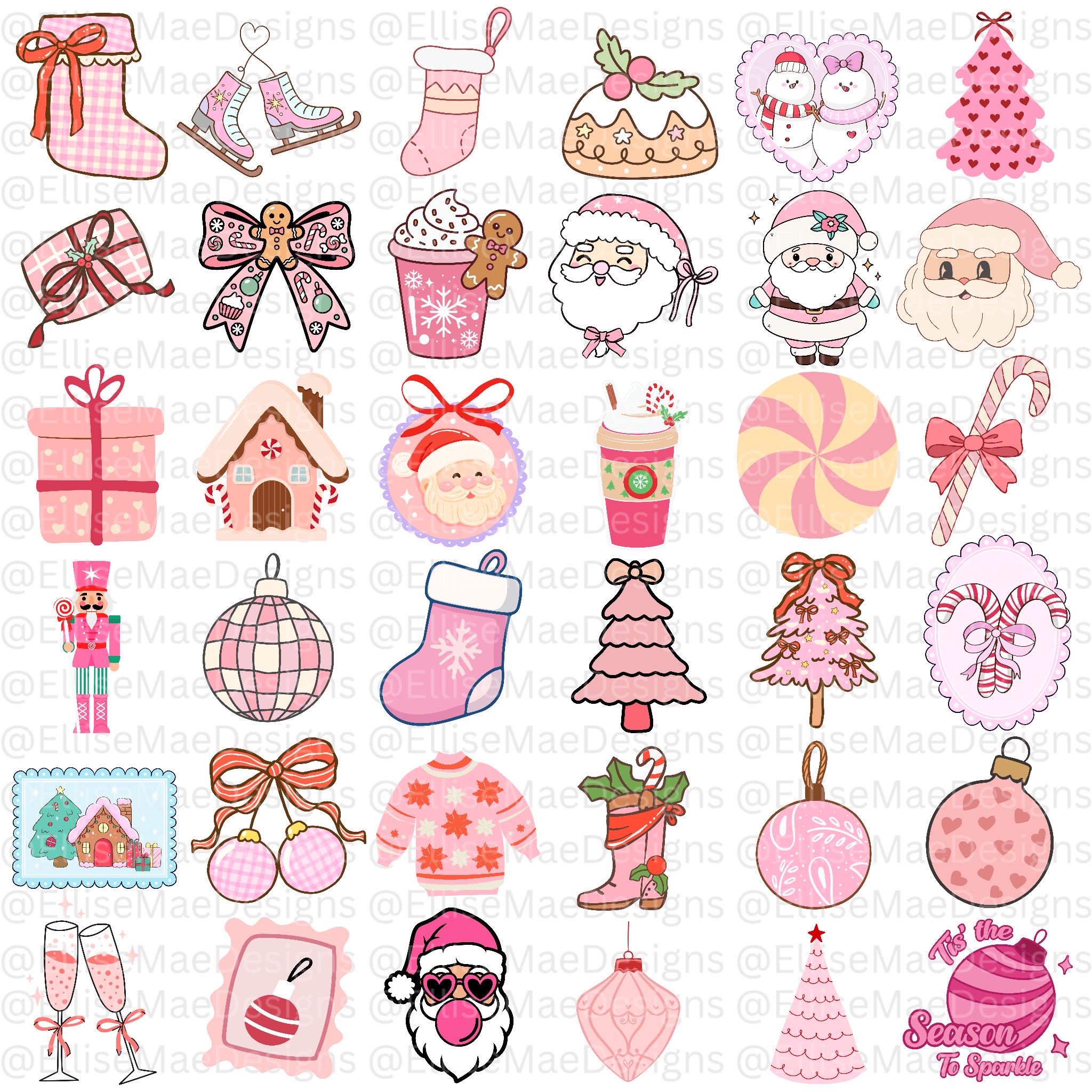 150 Pink Christmas Clipart Bundle | Kawaii Holiday Graphics (svg, Png ...
