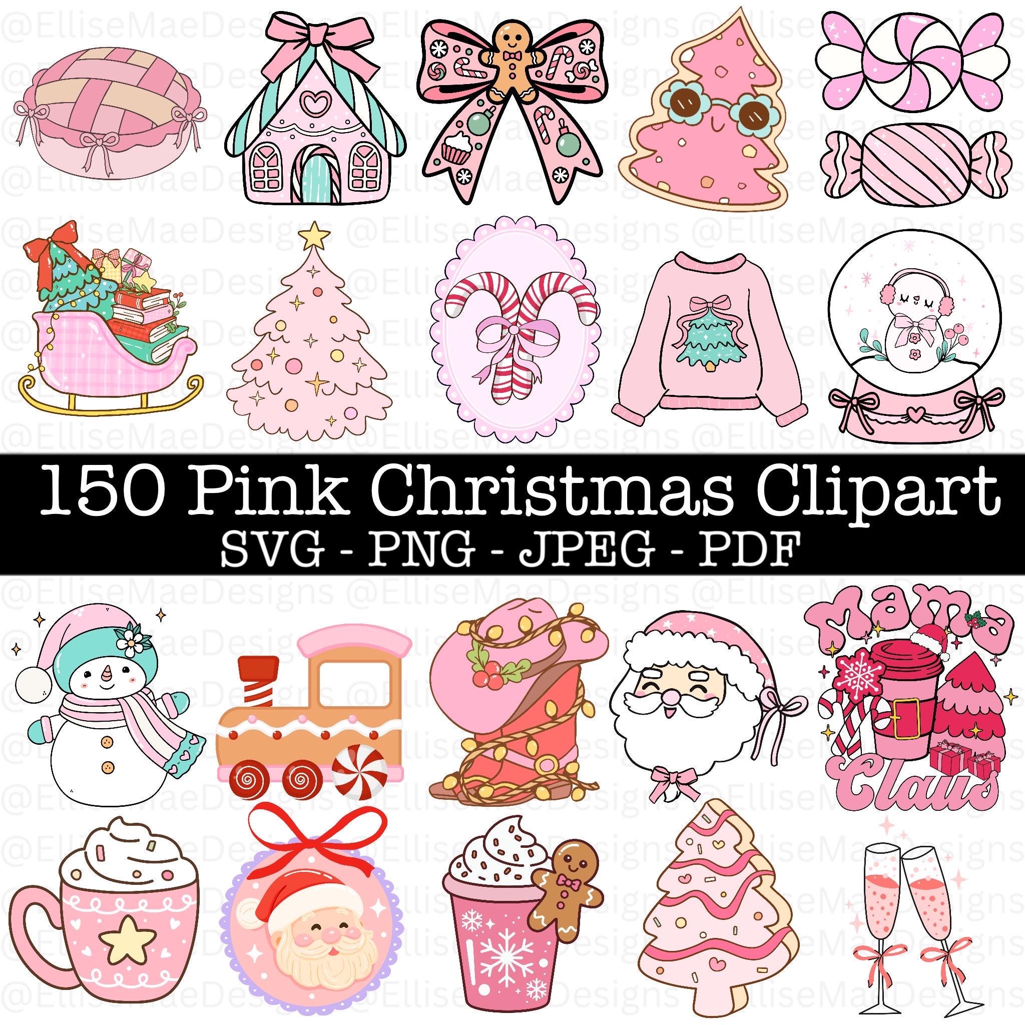 150 Pink Christmas Clipart Bundle | Kawaii Holiday Graphics (svg, Png ...
