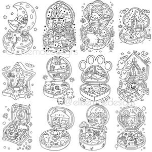 Pocket House Coloring Pages: 55 Cozy Kawaii Illustrations (Digital Download)