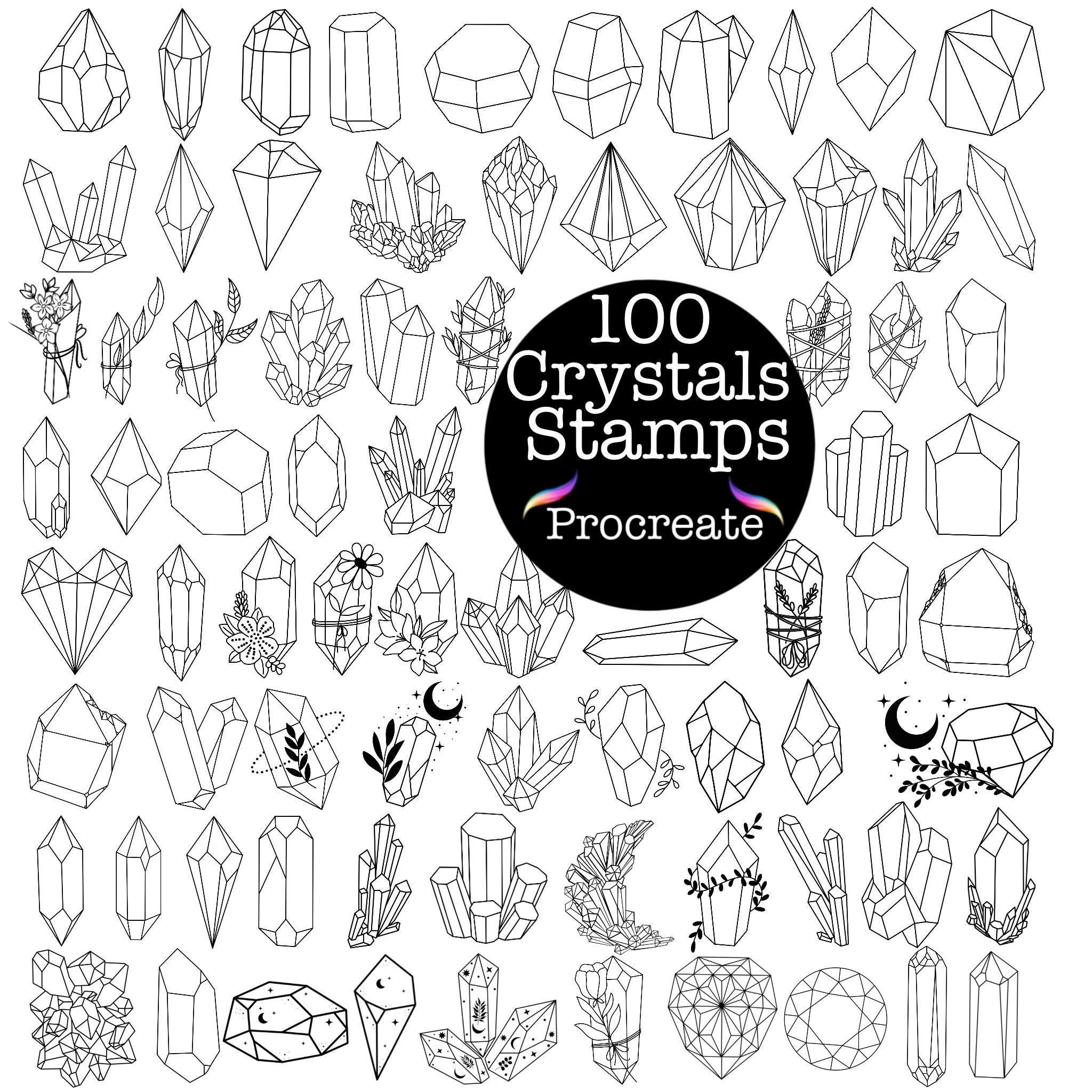 Pinceles sello para Procreate de cristales y gemas — 100 formas doodle dibujadas a mano para tatuajes, planificadores y arte digital