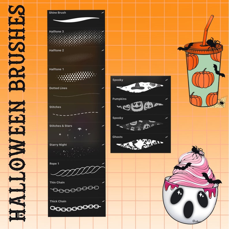 Kawaii Halloween Procreate Brush Set: Spooky Stamps (digital Download ...