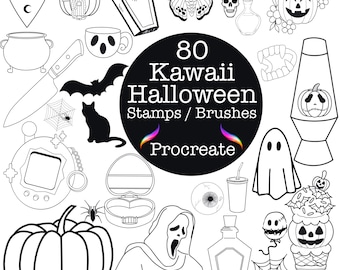 Set de pinceles Kawaii de Halloween para Procreate: Sellos de arte espeluznante (Descarga digital)