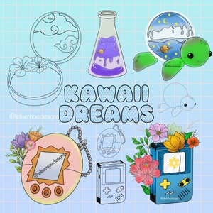 Procreate Kawaii Dreams Borstelstempels • Digitale tekening • Decoratiesticker • Anime retro • Schattige bloemen bloemen Botanisch • Borstelstempel