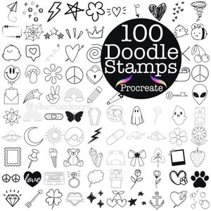 Procreate Brushes Stamps Doodle Digital Planner Minimalistic Tattoo Stamp Brush Cute Digital Art Shape Procreate Diary retro heart face bee