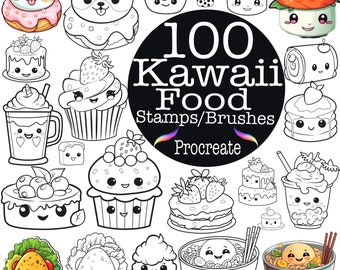 100 Kawaii Food Procreate Brushes • Cute Anime Stamps (Digital Download)