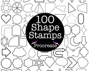 100 forme base Procreate Stamps: set di pennelli Doodles (download digitale)