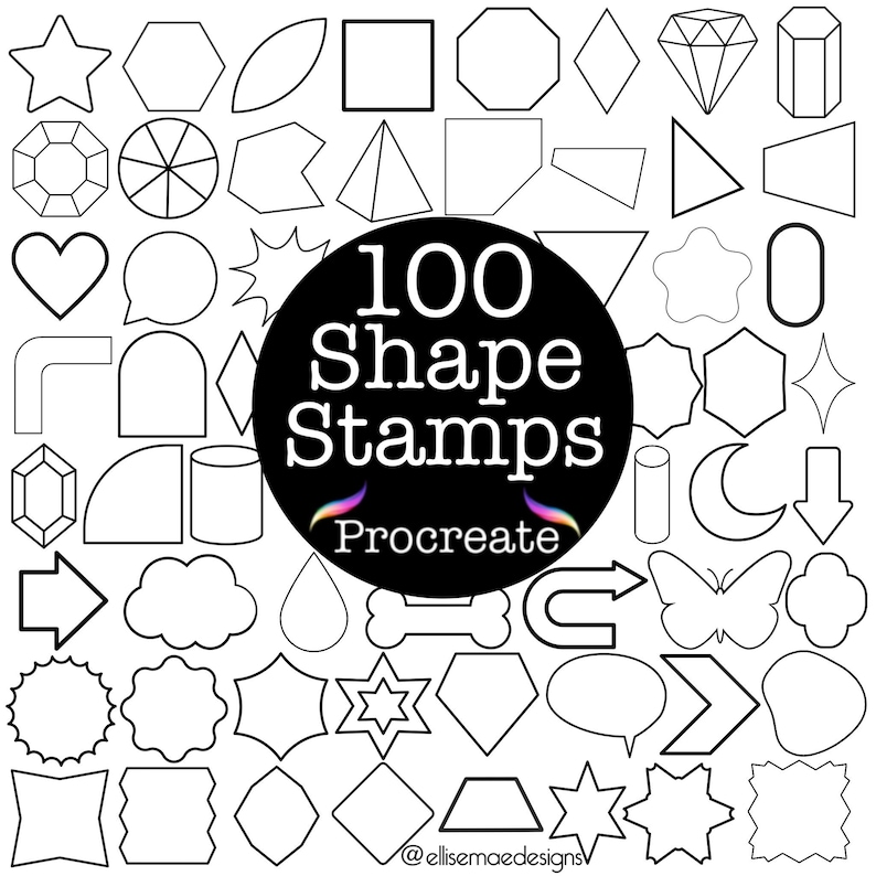 100 Basic Shapes Procreate Stamps: Doodles Brush Set (digital Download ...