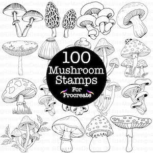 100 Mushroom Procreate Stamps – Botanical Fungi Brushes (Digital Download)