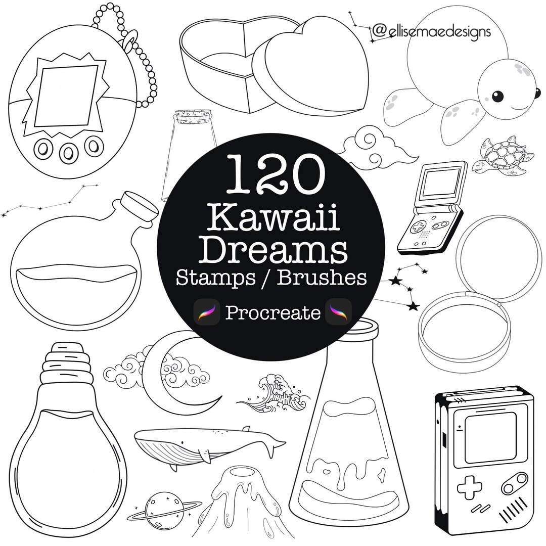 Procreate Kawaii Dreams Brush Stamp Set: Retro Anime Doodle (digital ...