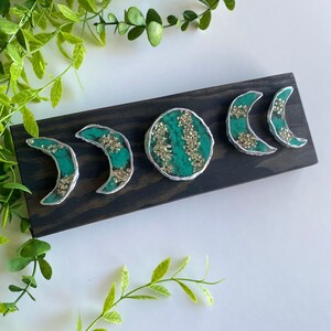 Moon phase wall decor • Aqua moon shelf art • Handmade Art