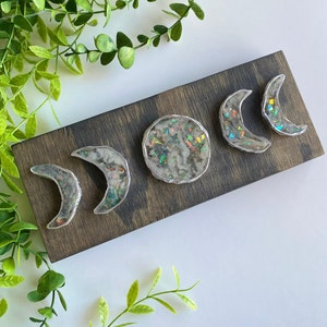 Moon phase wall decor • Handmade moon shelf decor • Moon Art