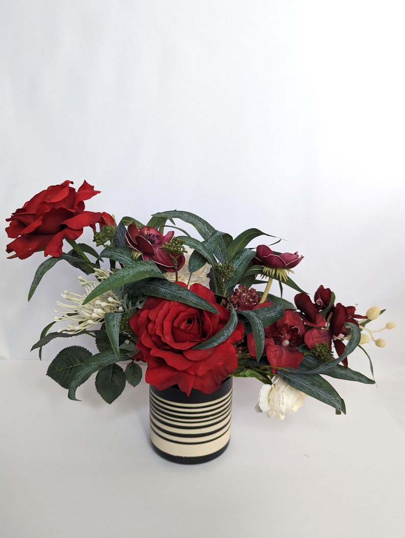 Contemporary Large Red Rose Silk Flower Arrangement 13, Red Rose Silk