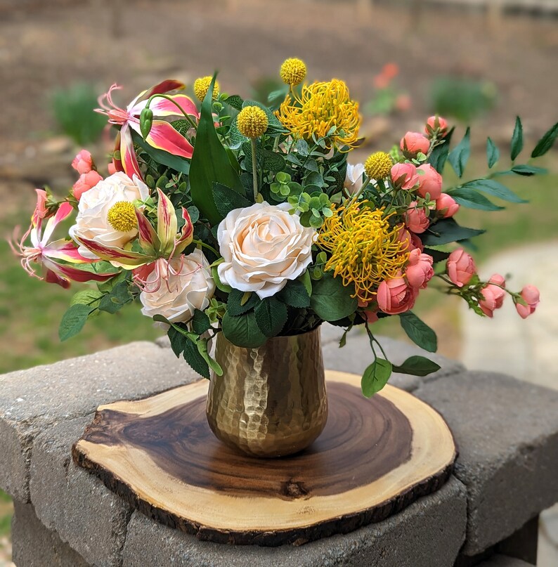 Pink Silk Flowers in Gold Pot 15 Vibrant Pink and Etsy