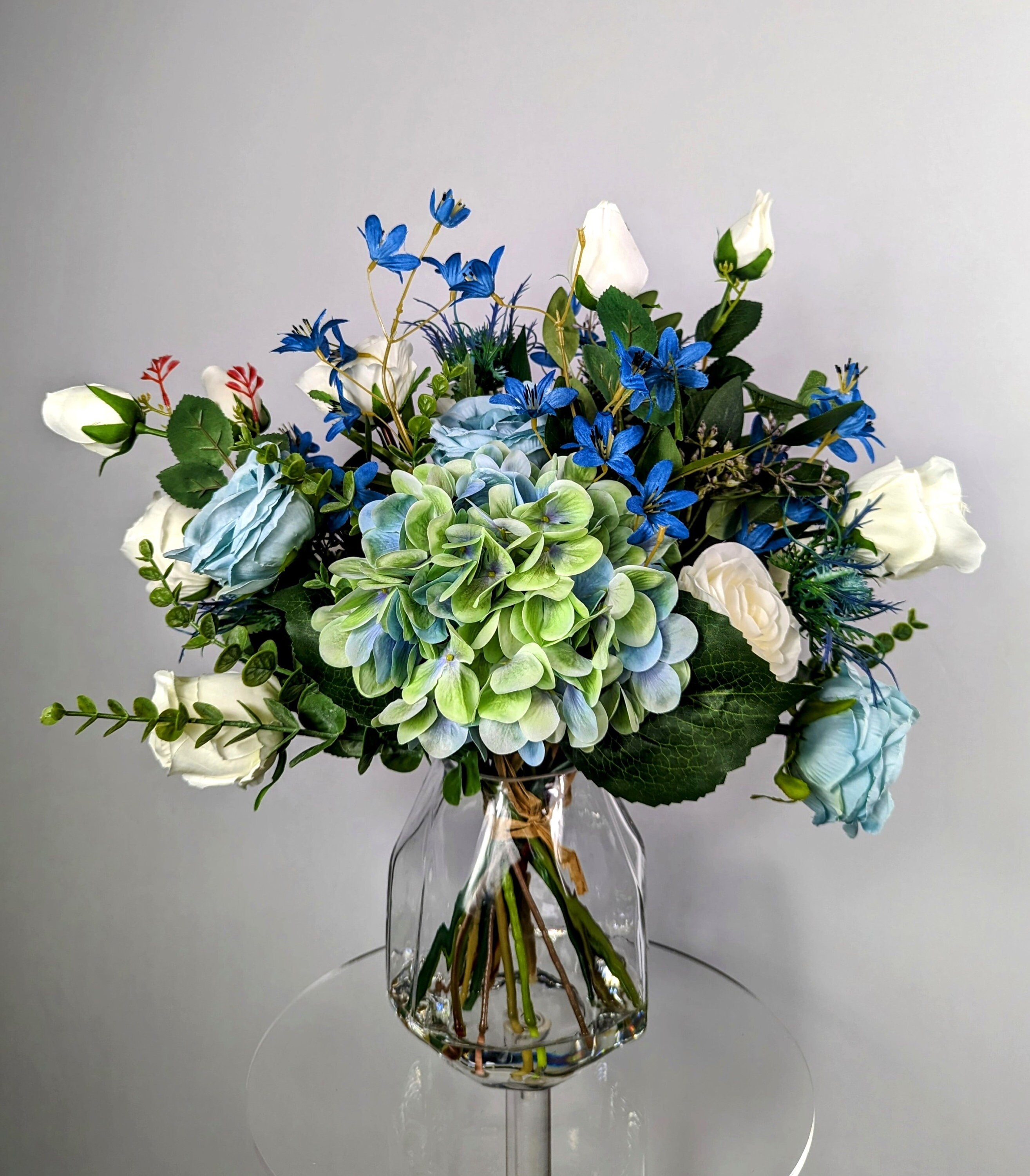 Large Blue Rose and Hydrangea Silk Flower Arrangement in Vase Etsy