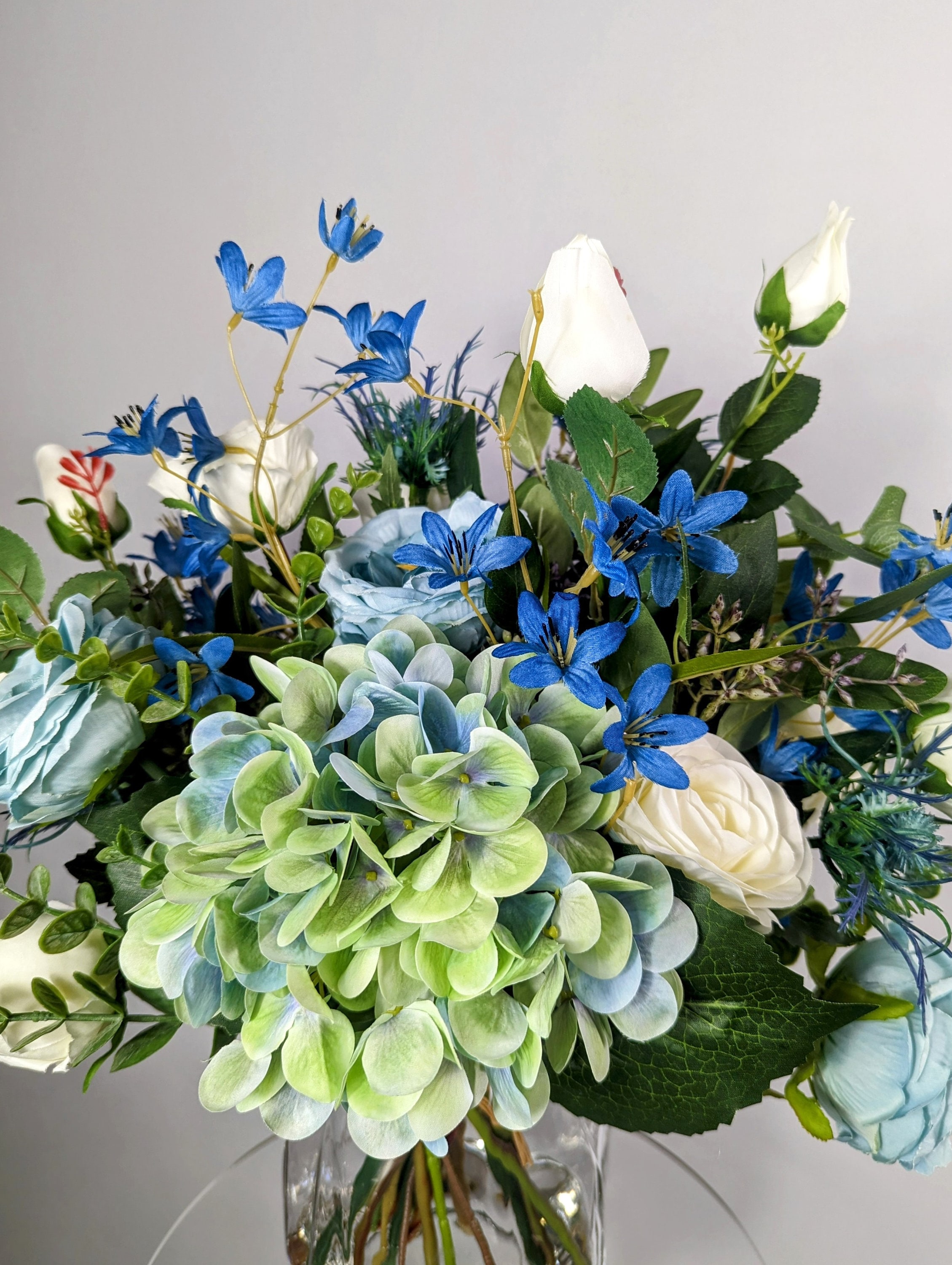 Large Blue Rose and Hydrangea Silk Flower Arrangement in Vase Etsy