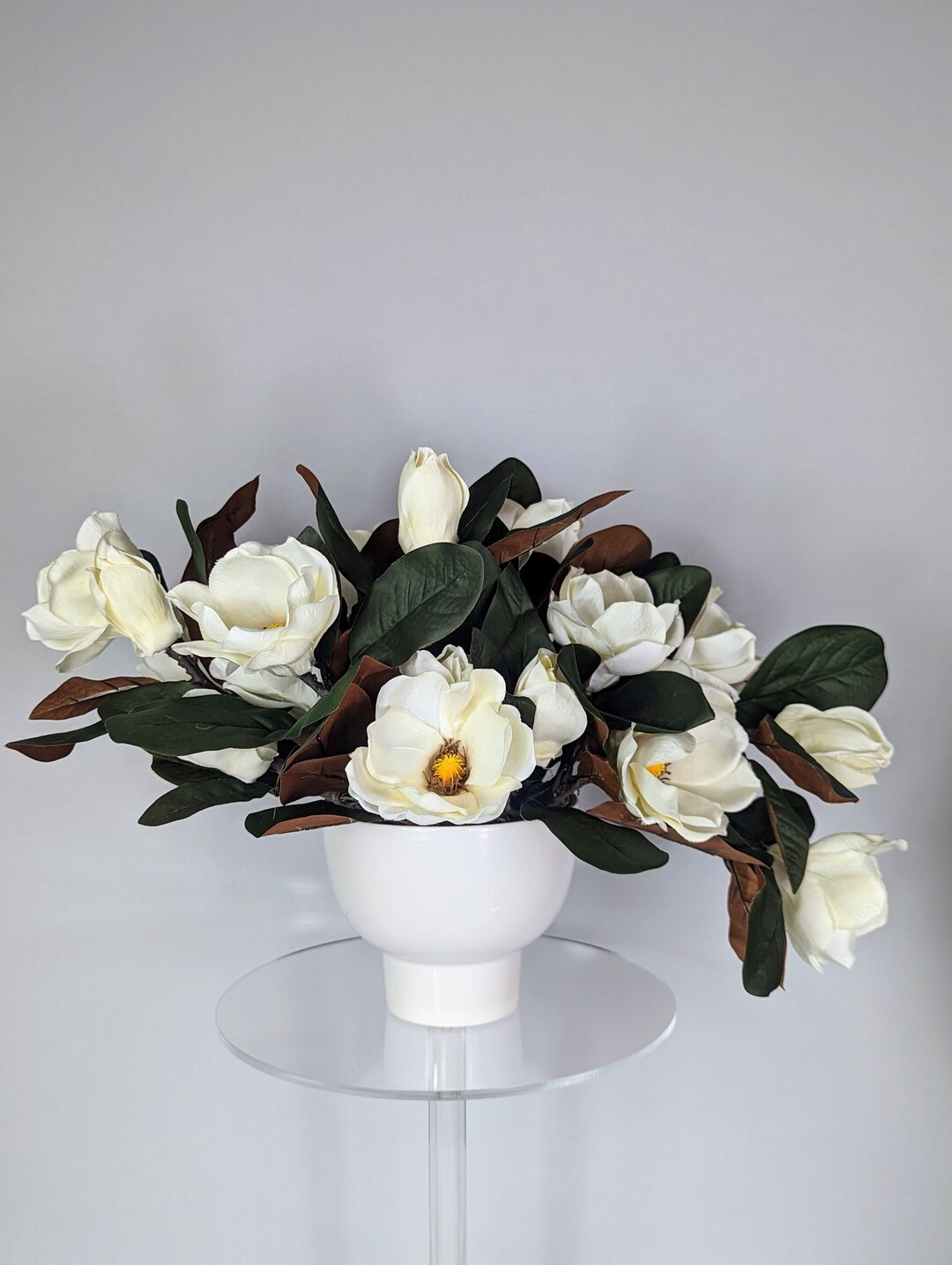 Sweet Magnolia Silk Flower Arrangement in Elegant Compote Vase 23