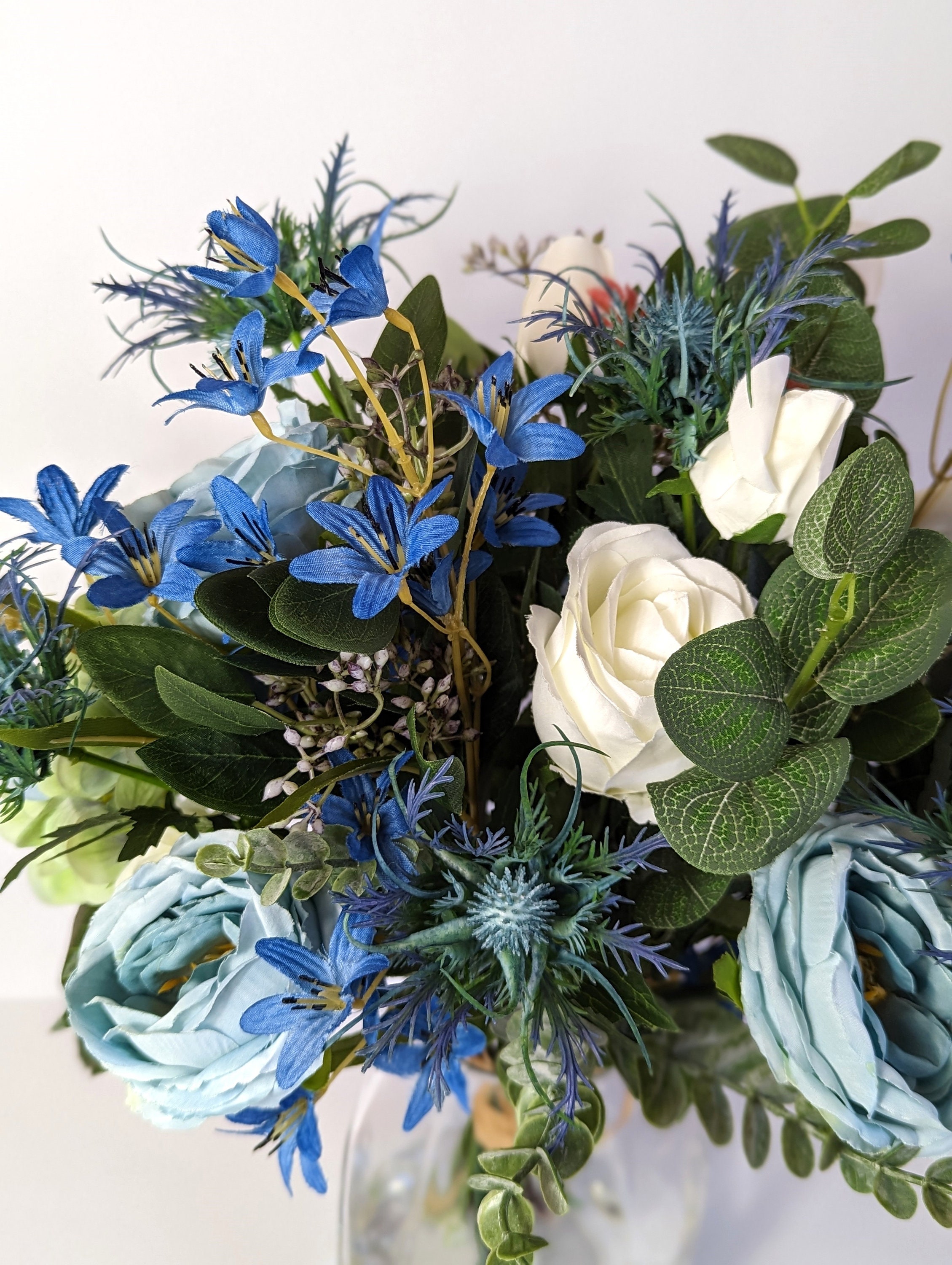 Large Blue Rose and Hydrangea Silk Flower Arrangement in Vase Etsy