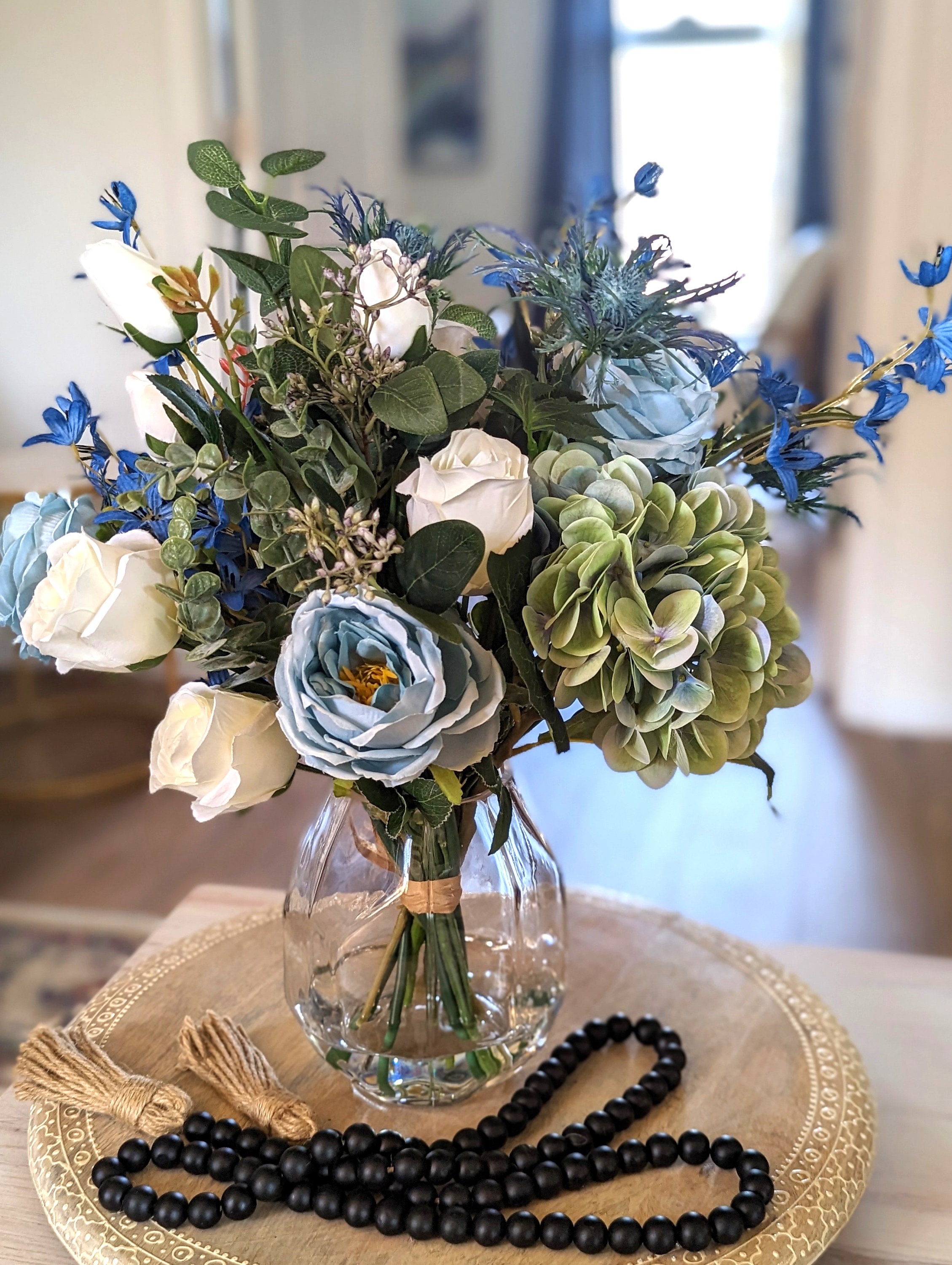 Large Blue Rose and Hydrangea Silk Flower Arrangement in Vase Etsy