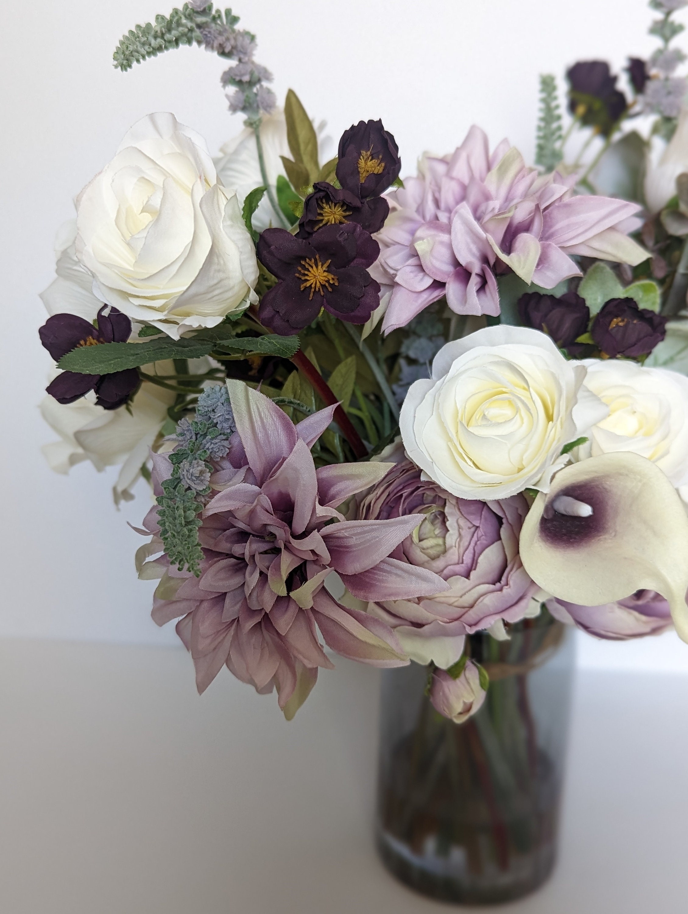 Lavender Purple Arrangement, Lavender Silk Flowers in Faux Water