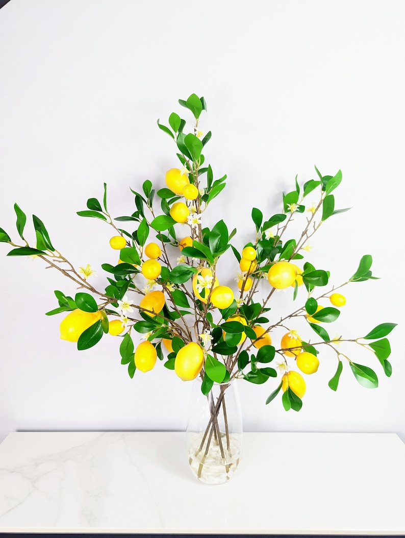 Real Touch Lemon Branches, Artificial Greenery in Faux Water Glass Vase ...
