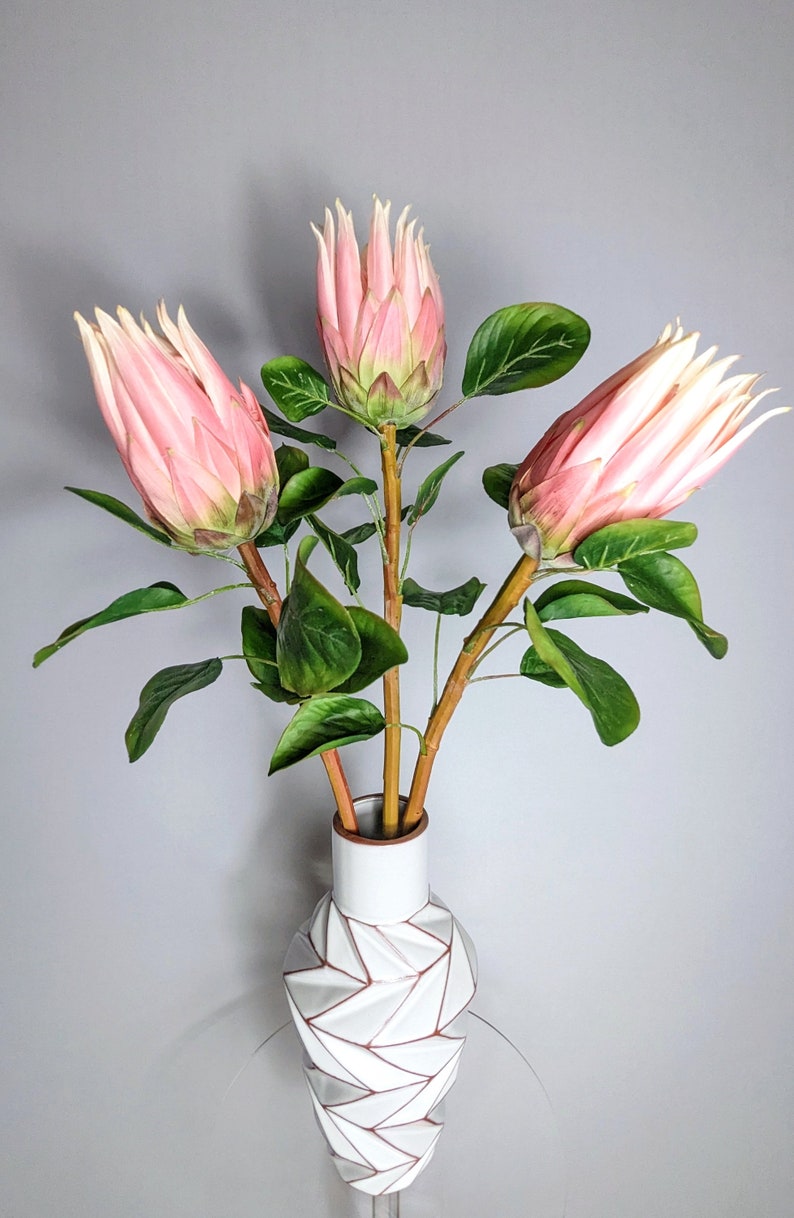 Faux King Protea Stem in Pink, Set of 3 Proteas, Large Size, DIY Floral