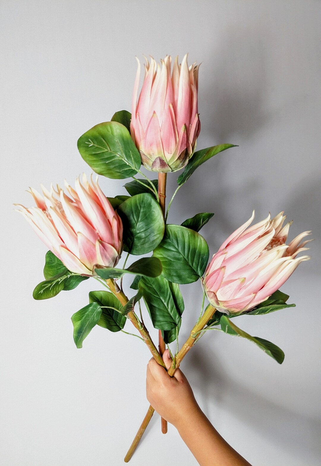 Faux King Protea Stem in Pink, Set of 3 Proteas, Large Size, DIY Floral