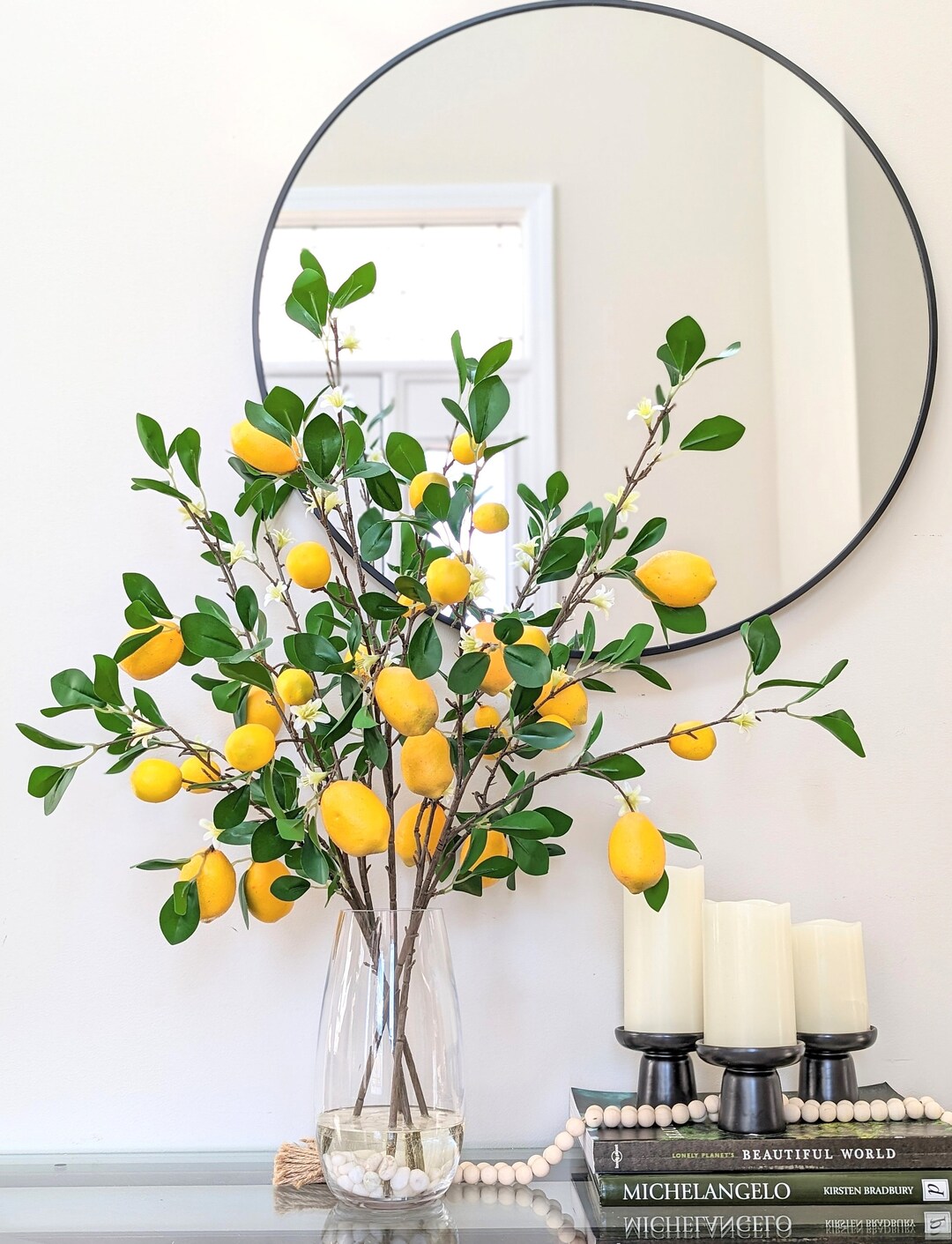 Real Touch Lemon Branches, Artificial Greenery in Faux Water Glass Vase ...