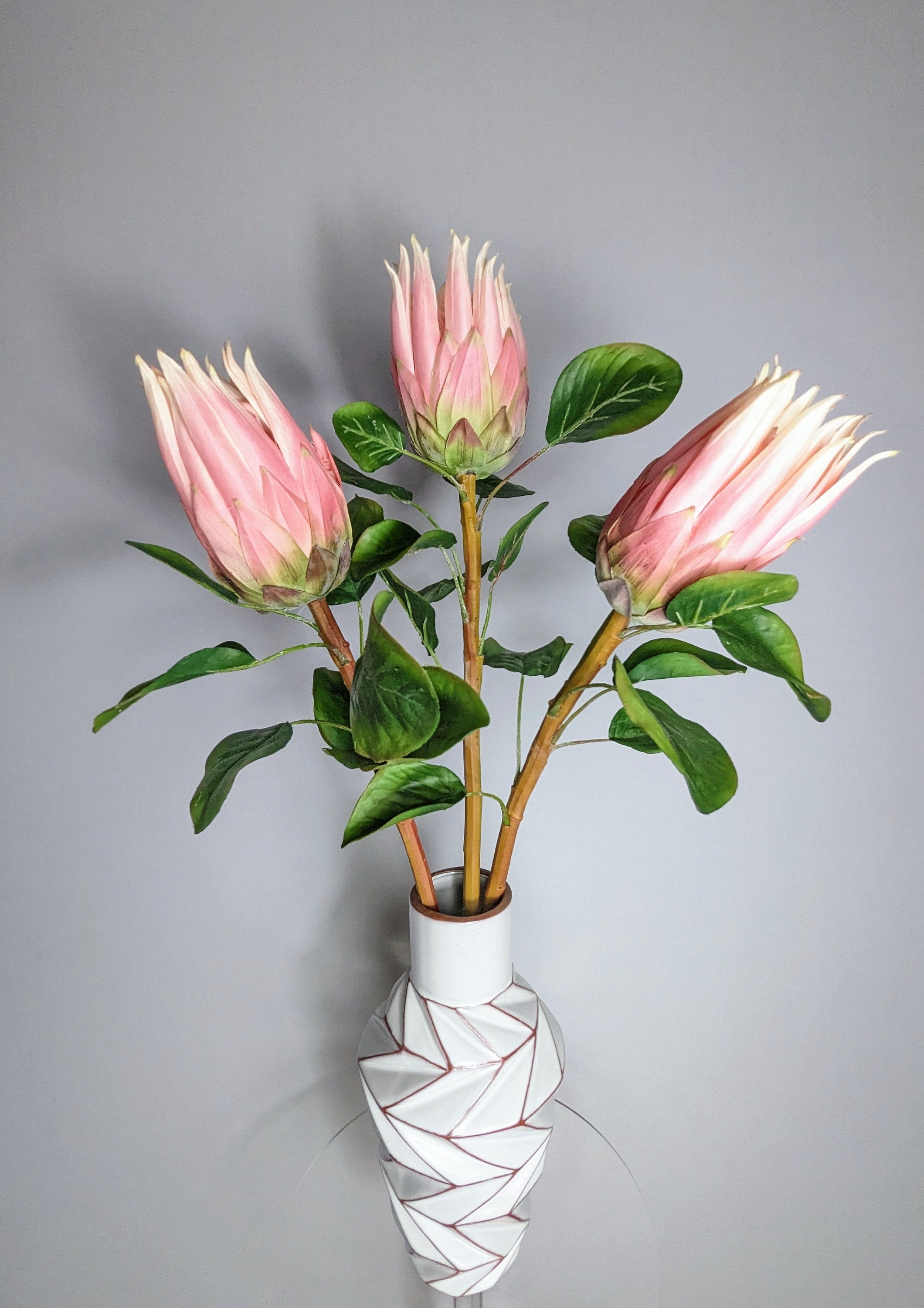 Faux King Protea Stem in Pink, Set of 3 Proteas, Large Size, DIY Floral