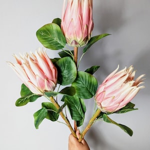 Faux King Protea Stem in Pink, Set of 3 Proteas, Large Size, DIY Floral, Pink Silk Floral Stems, Artificial King Proteas for Home Decor