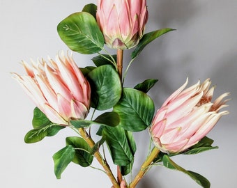 Faux King Protea Stem in Pink, Set of 3 Proteas, Large Size, DIY Floral, Pink Silk Floral Stems, Artificial King Proteas for Home Decor