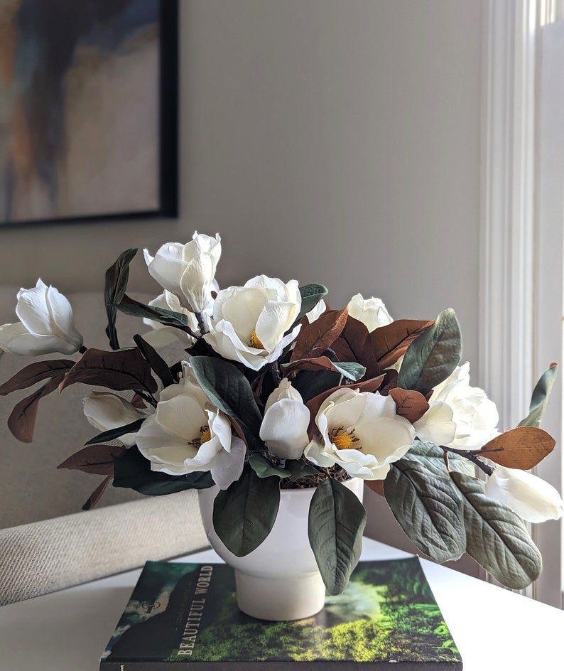 Sweet Magnolia Silk Flower Arrangement in Elegant Compote Vase Etsy
