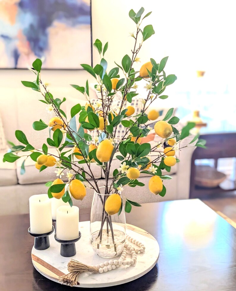 Real Touch Lemon Branches, Artificial Greenery in Faux Water Glass Vase ...