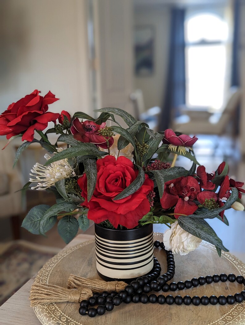 Contemporary Large Red Rose Silk Flower Arrangement 13 Etsy