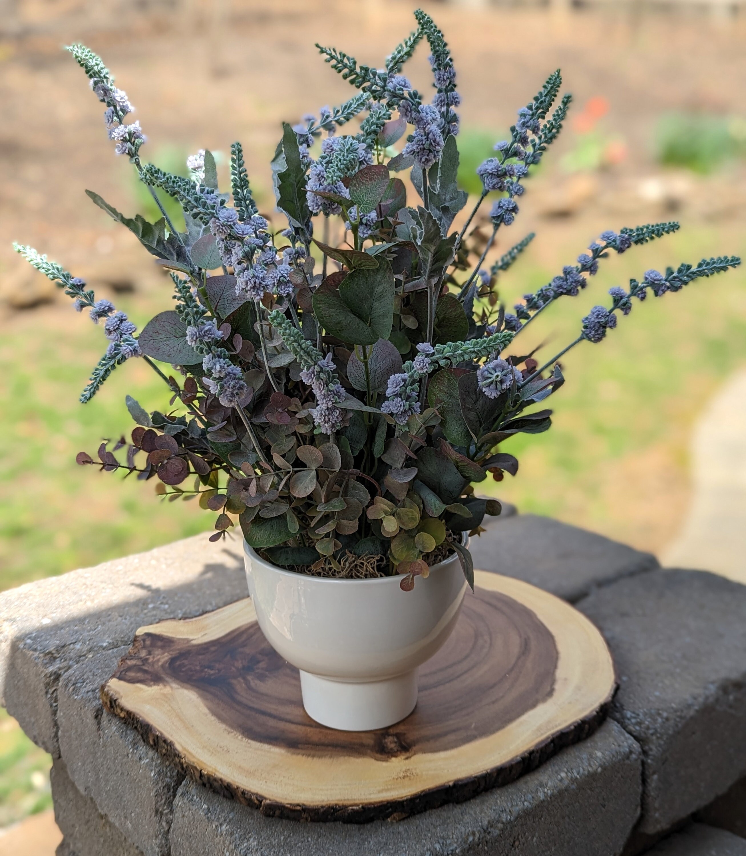 Lavender Silk Flower in Pot 19, Lavender and Purple Eucalyptus Silk