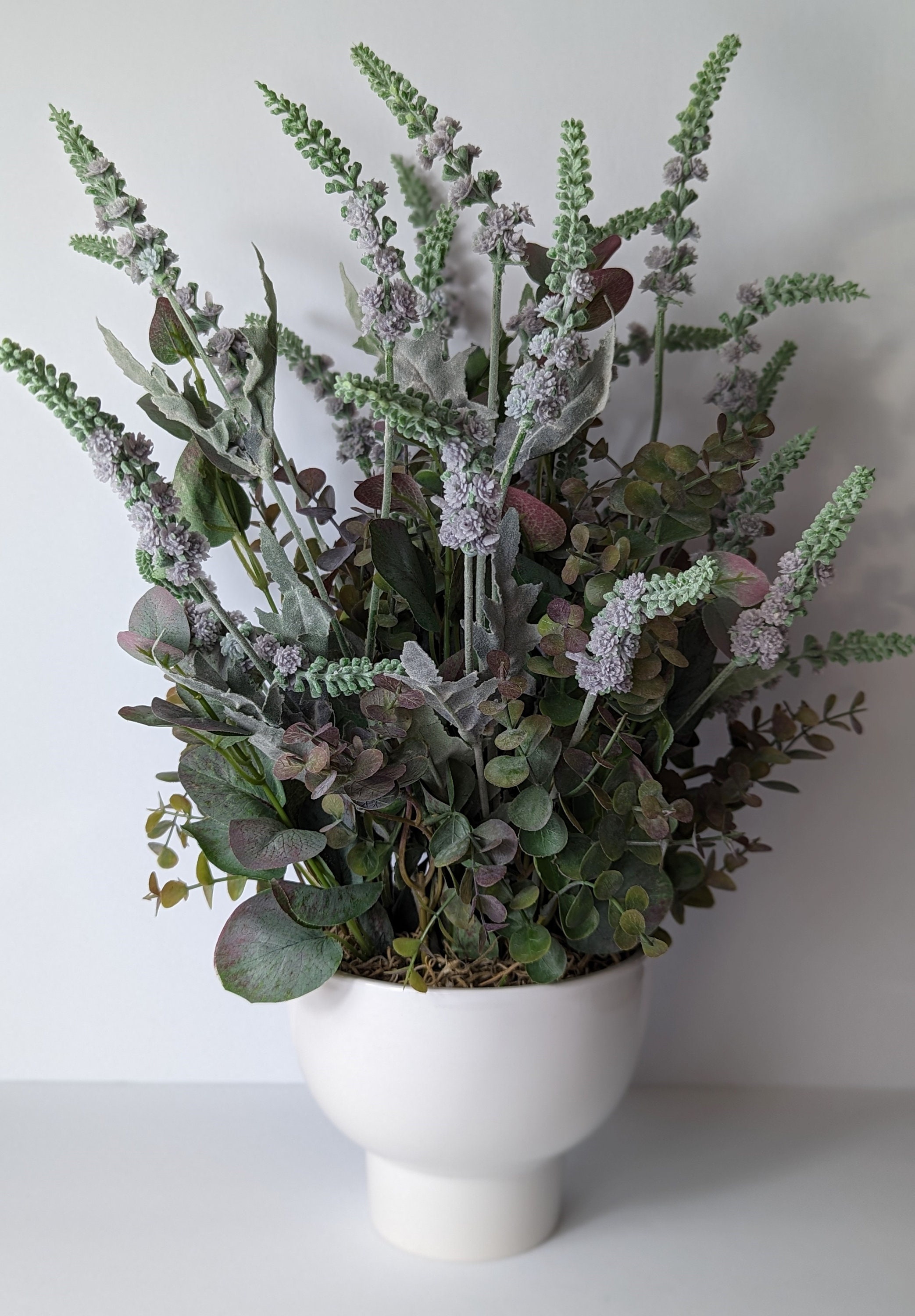 Lavender Silk Flower in Pot 19, Lavender and Purple Eucalyptus Silk