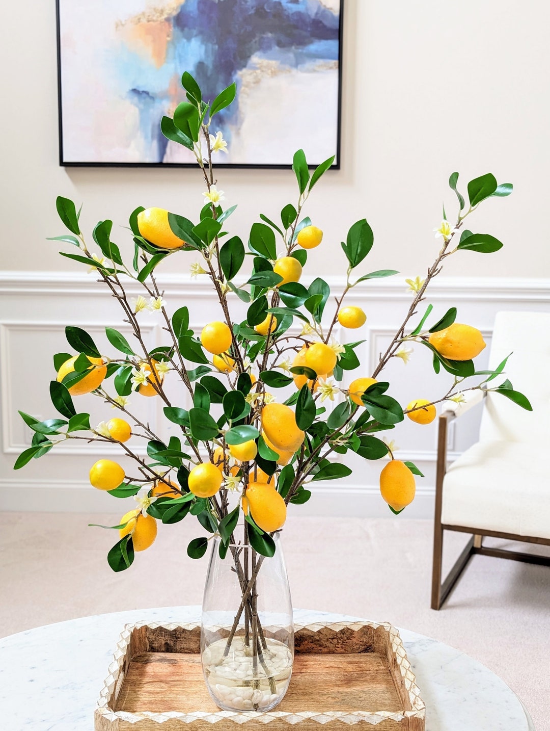 Real Touch Lemon Branches, Artificial Greenery in Faux Water Glass Vase ...