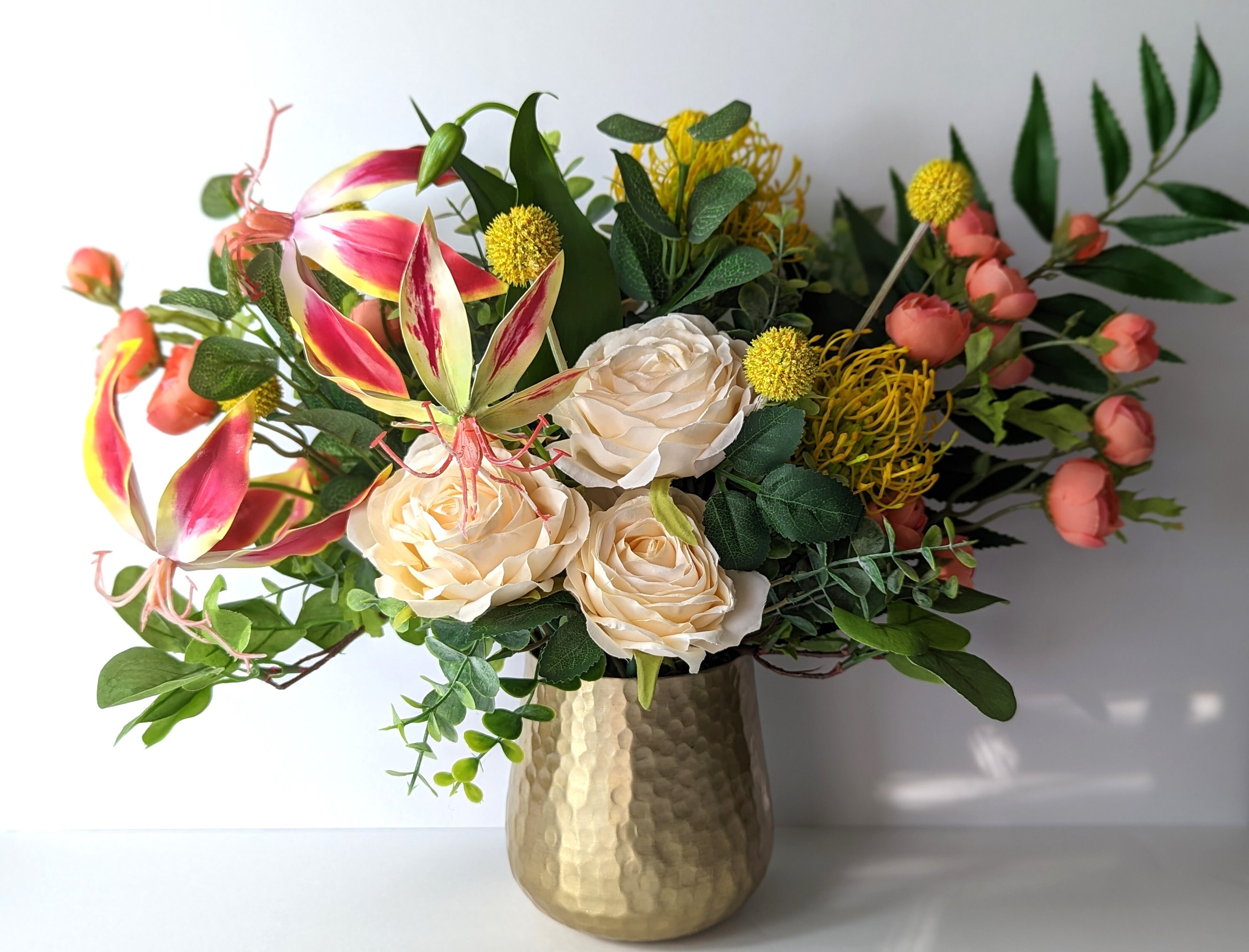 pink-silk-flowers-in-gold-pot-15-vibrant-pink-and-etsy