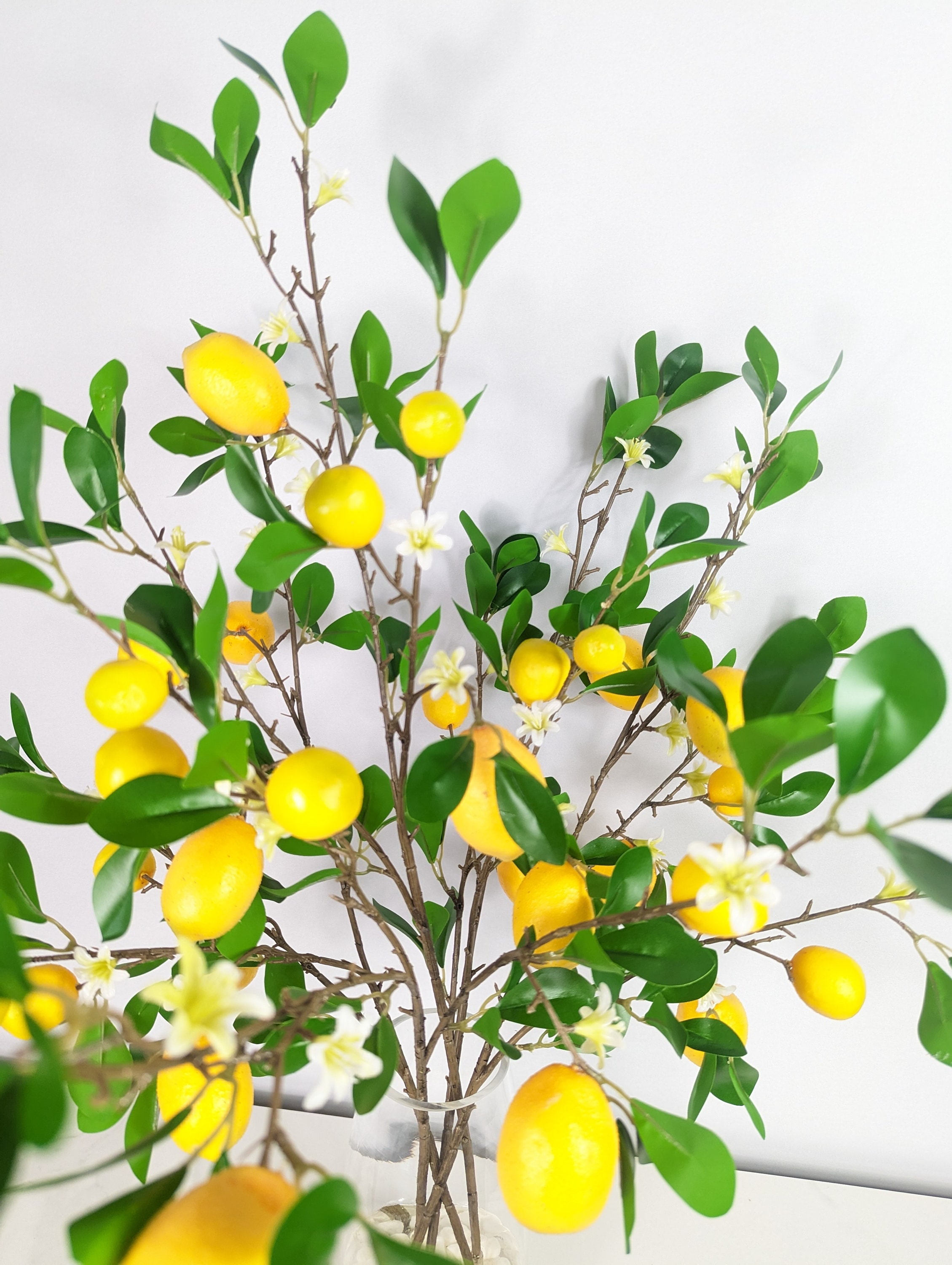 Real Touch Lemon Branches, Artificial Greenery in Faux Water Glass Vase ...