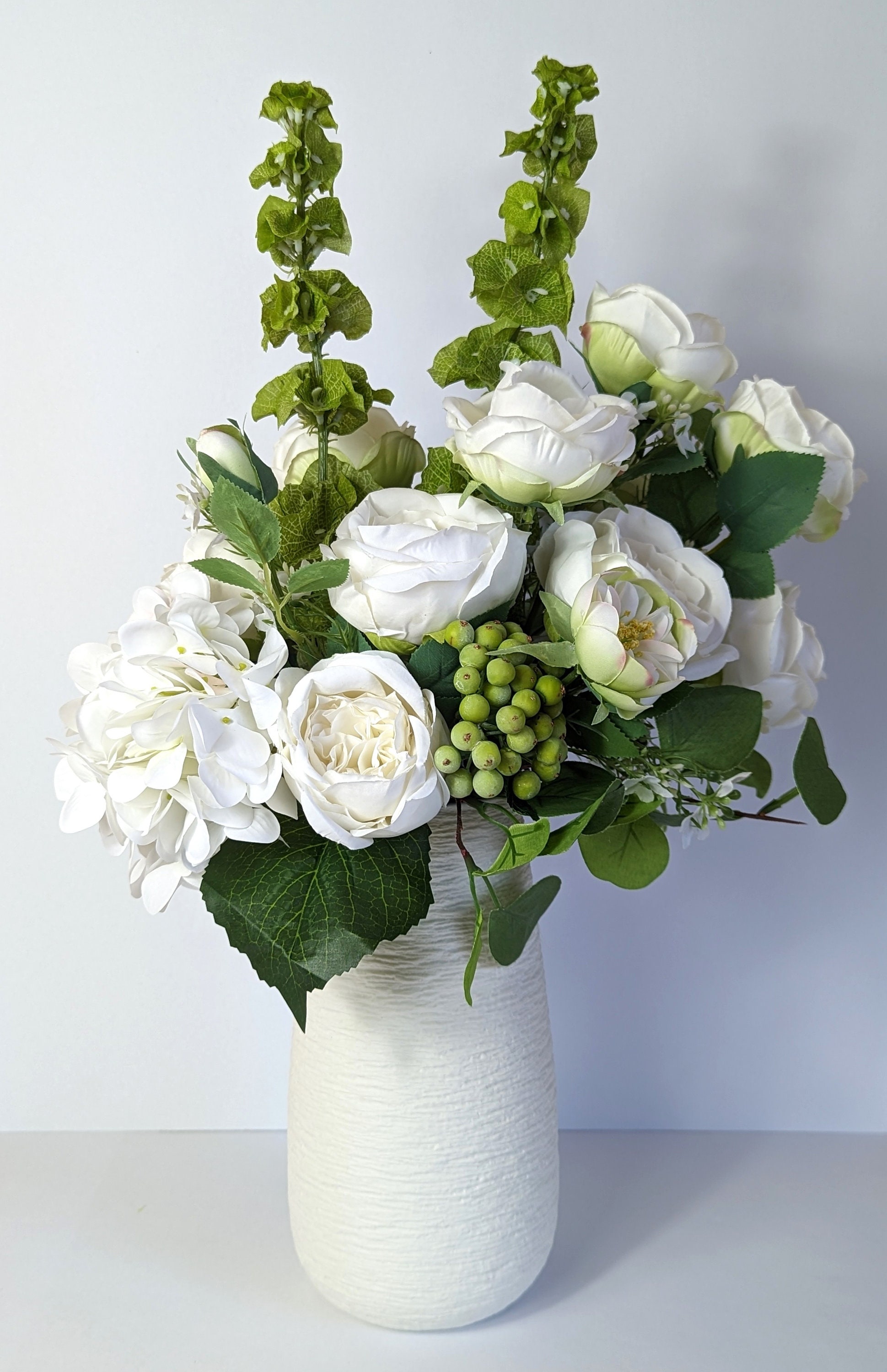 Nearly Natural 18 in. Artificial H White Fancy Rose with Cylinder Vase Silk Flower Arrangement 1247-WH - The Home Depot